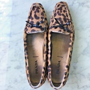 PRADA PONY HAIR LEOPARD LEATHER SHOE SZ 8 - 38